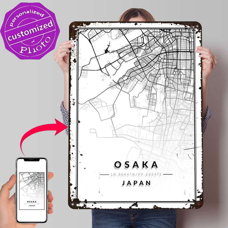 Custom Map Poster - Poster Cetak Tekstur 3D Peta Osaka