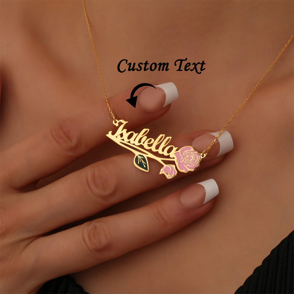 Name Necklace Custom - Kalung Nama Bunga Kelahiran Warna-warni yang