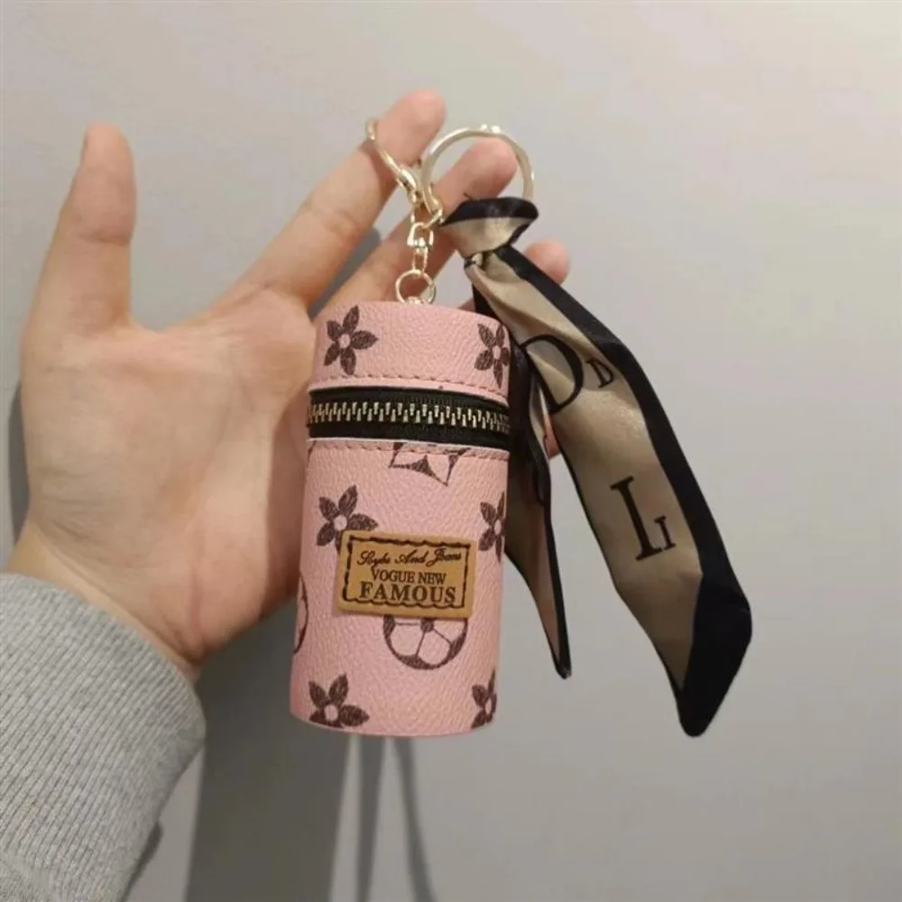 Monogram Keychain Leather - Dompet Lipstik Mini Silinder Motif Bunga