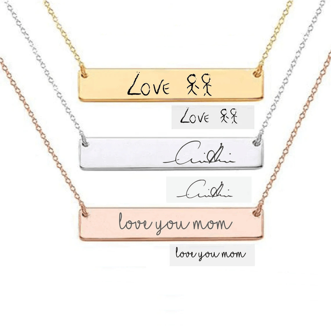 Handwriting Necklace Bar - Kalung Bar Tulisan Tangan Sebenarnya Disesuaikan