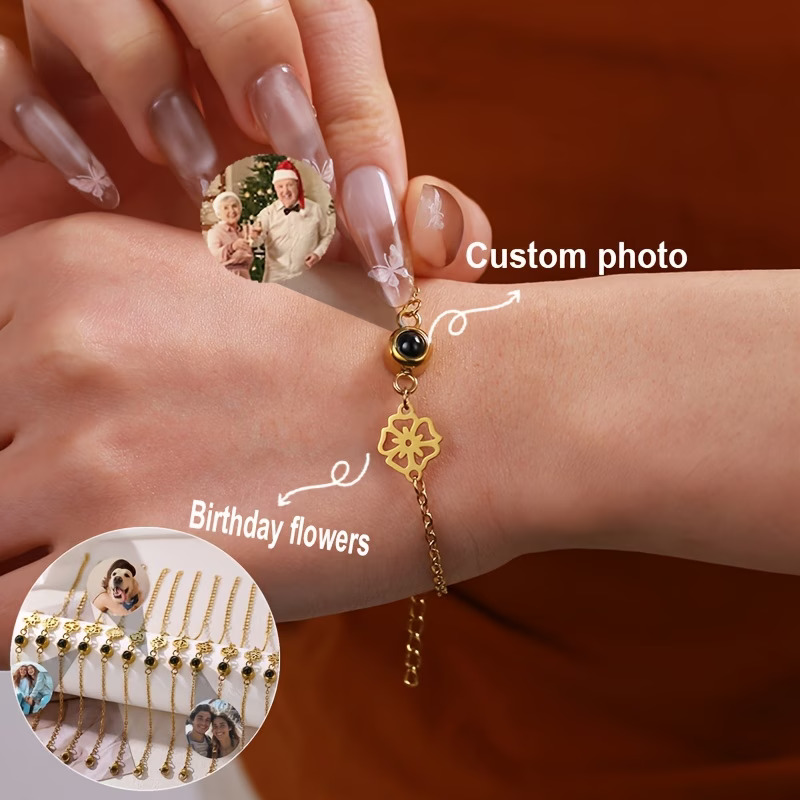 Birth Flower Necklace - Gelang Foto Custom Rantai Baja Anti
