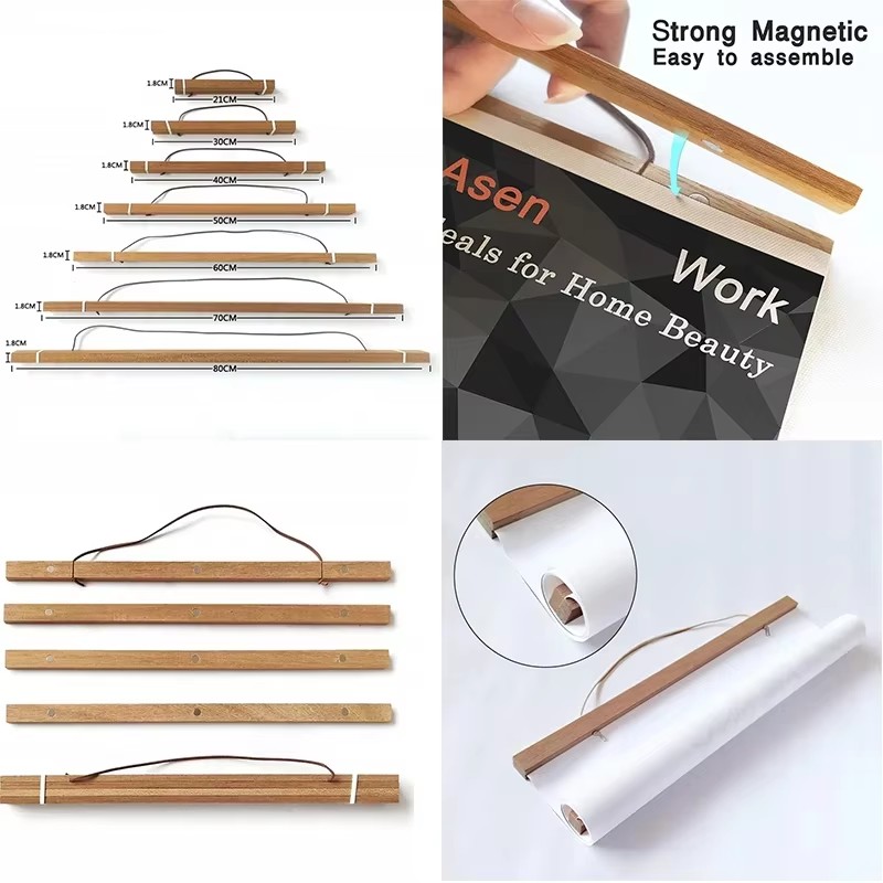 Engraved Wood Frame - Bingkai Gantungan Poster Kayu Magnetik 21-90cm