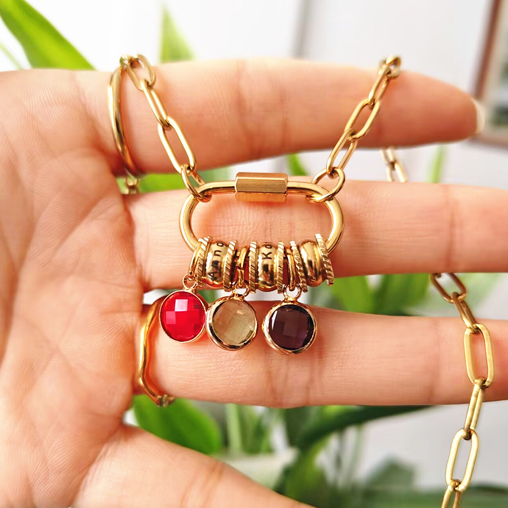 Birth Flower Necklace - Kalung bandul nama Carabiner kustom rantai