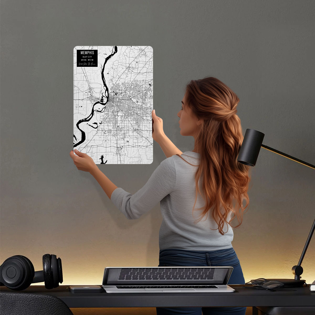 Memphis TN USA Tinplate Tanda  - Custom Map Poster ulasan dan harga
