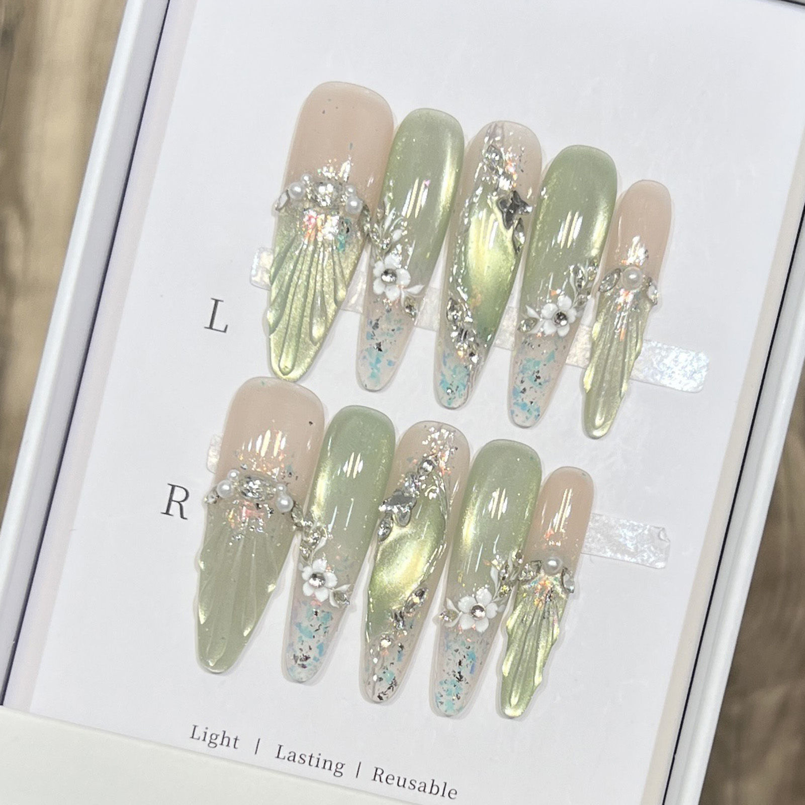 10 Buah Ujung Kuku Palsu Almon - Pressed Flower Art ulasan dan harga