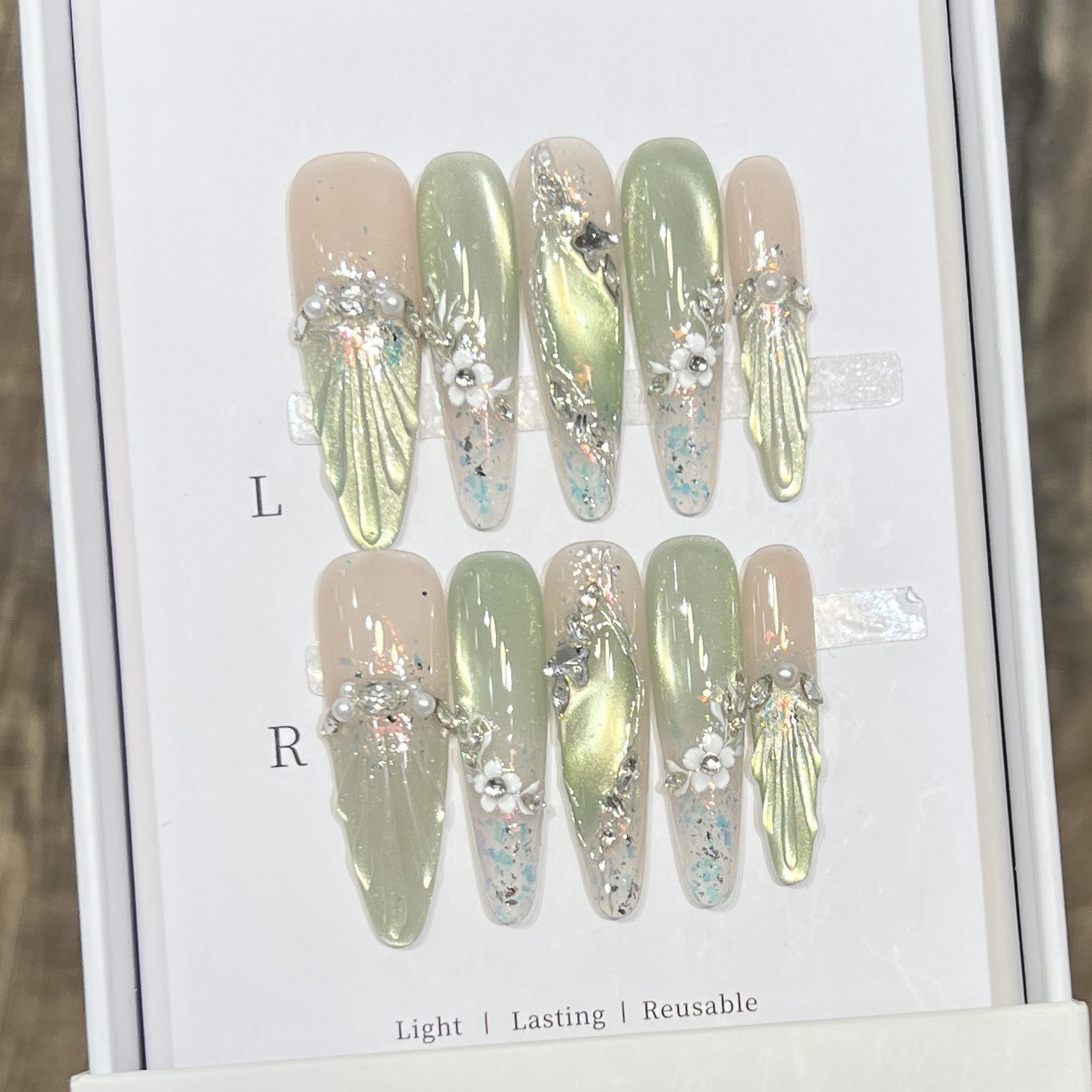 10 Buah Ujung Kuku Palsu Almon - Pressed Flower Art ulasan dan harga