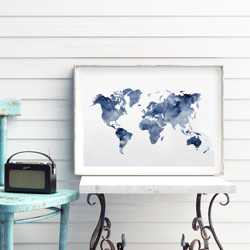 Biru Peta Dunia Cetak Peta Ang - Custom Star Map ulasan dan harga