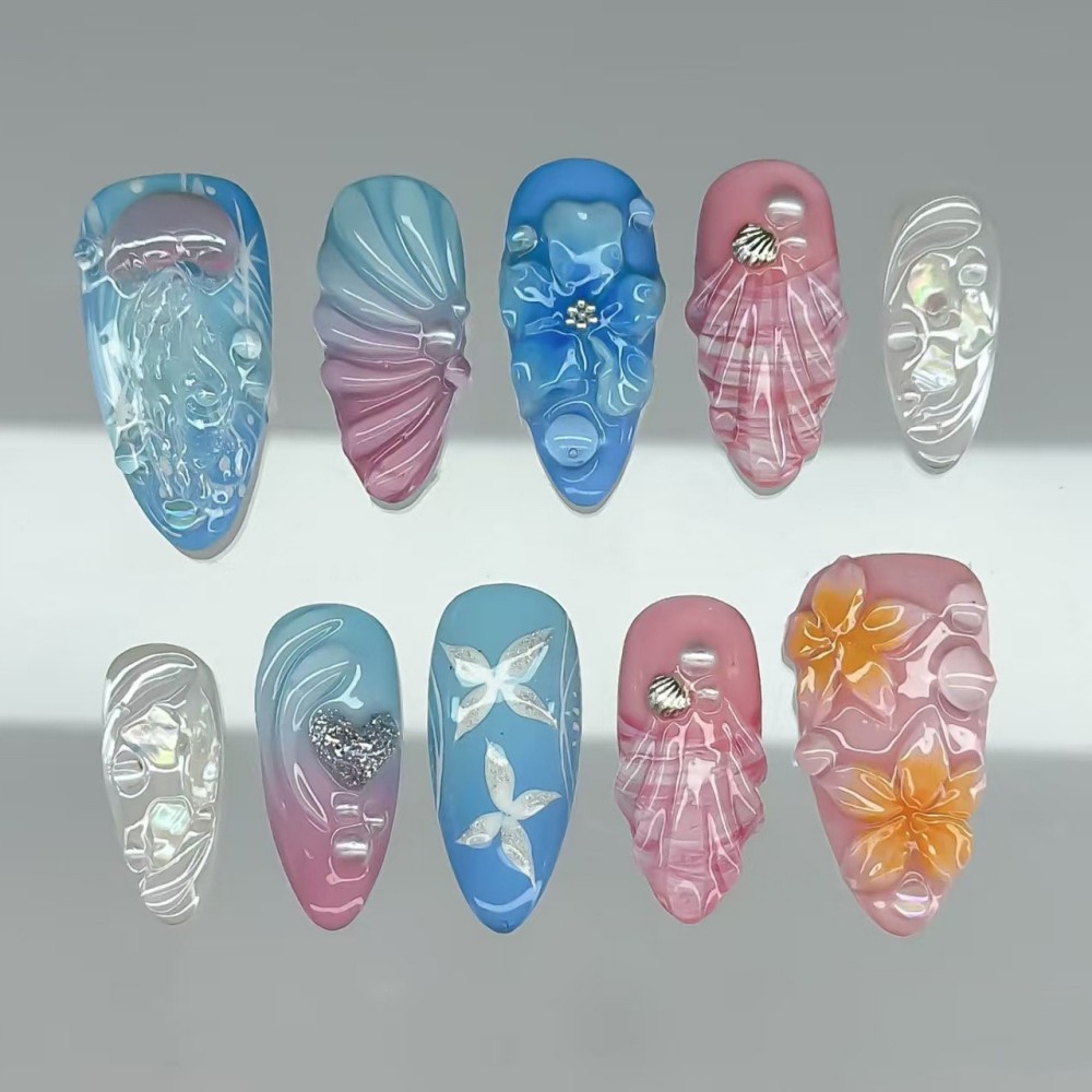 24PCS Kuku Palsu Mewah Warna H - Pressed Flower Art ulasan dan harga