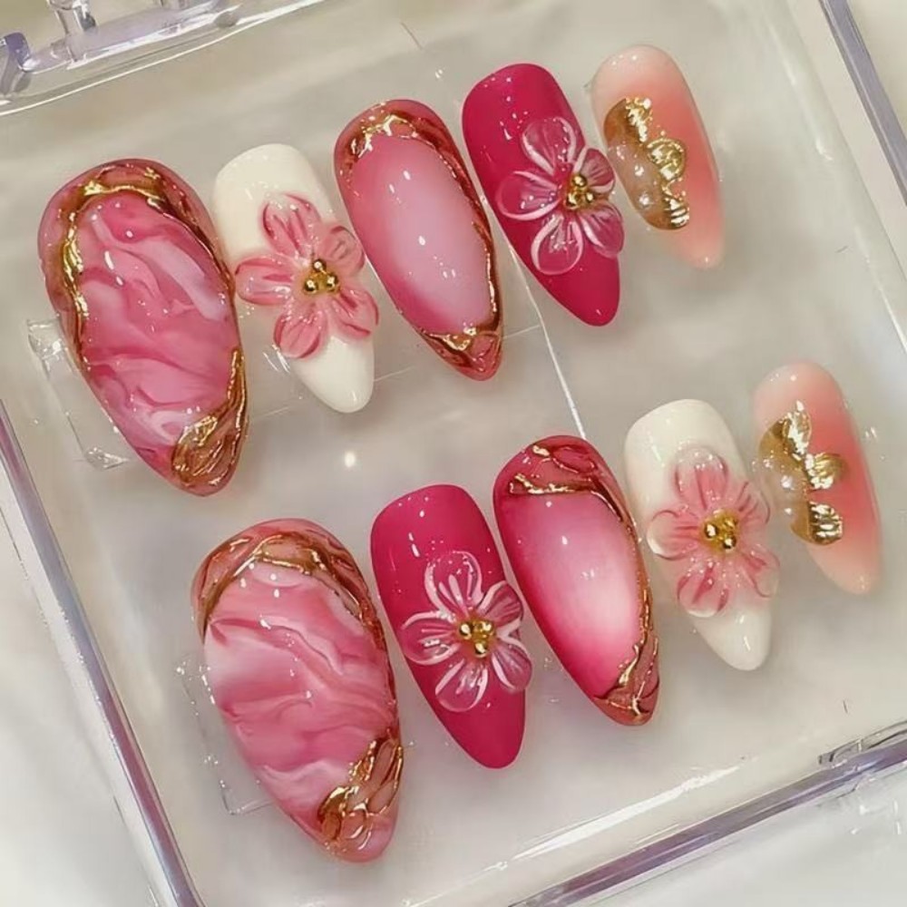 24PCS Kuku Palsu Mewah Warna H - Pressed Flower Art ulasan dan harga
