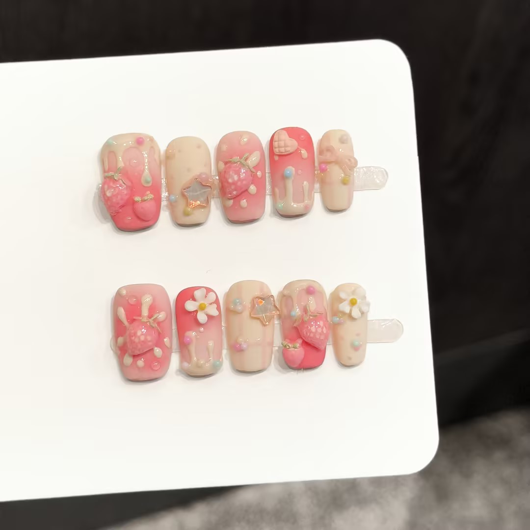 10PCS Kuku Palsu Persegi Buata - Pressed Flower Art ulasan dan harga
