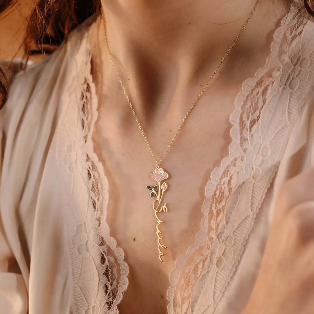 Kalung Nama Yang Dipersonalisa - Birth Flower Necklace ulasan dan harga