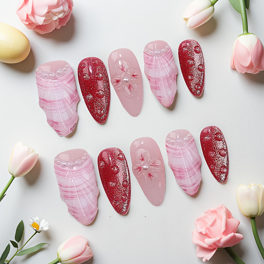 10pcs Kuku Palsu Almond Medium - Pressed Flower Art ulasan dan harga