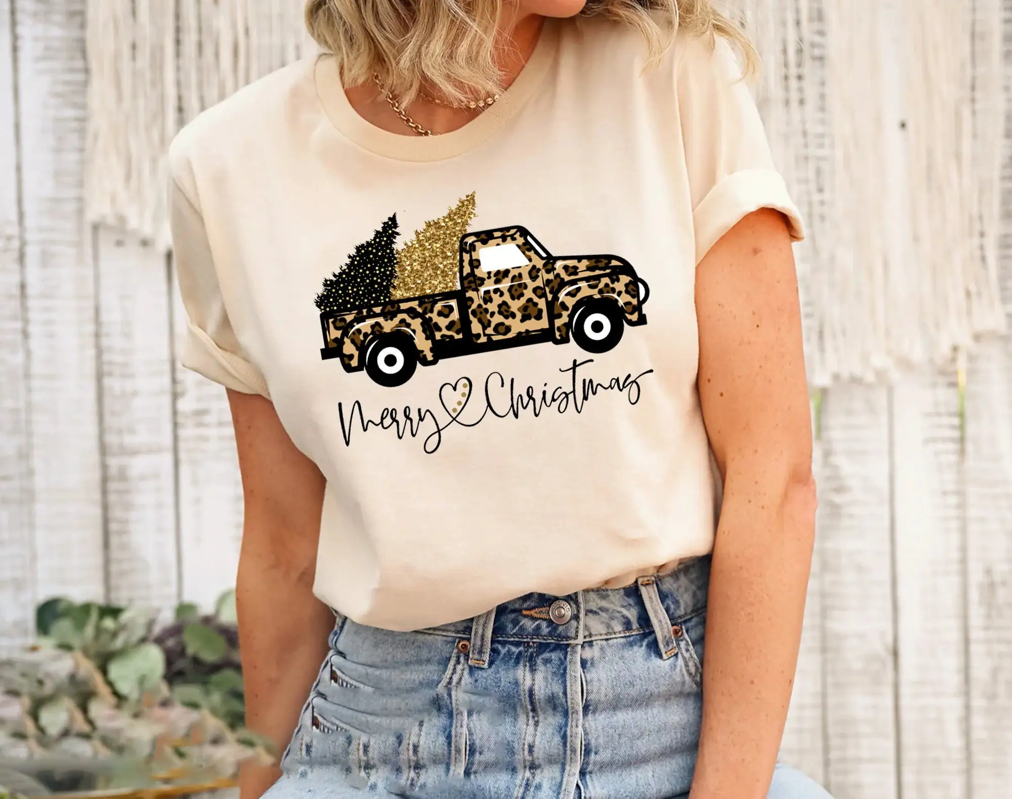 Kaos Truk Natal Motif Leopard  - Family Tree Print ulasan dan harga